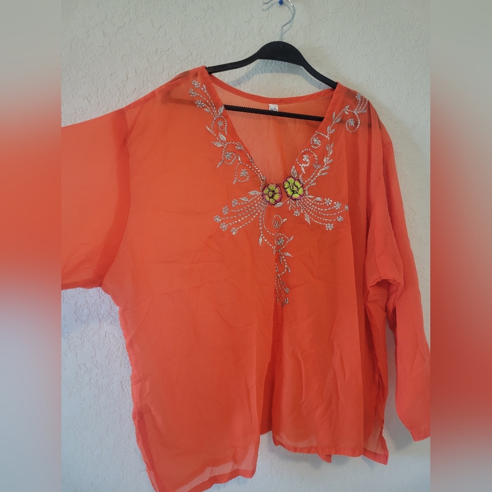 Jennifer Lopez JLo style. Orange Bohemian Swim Overall / Shirt w/out lining